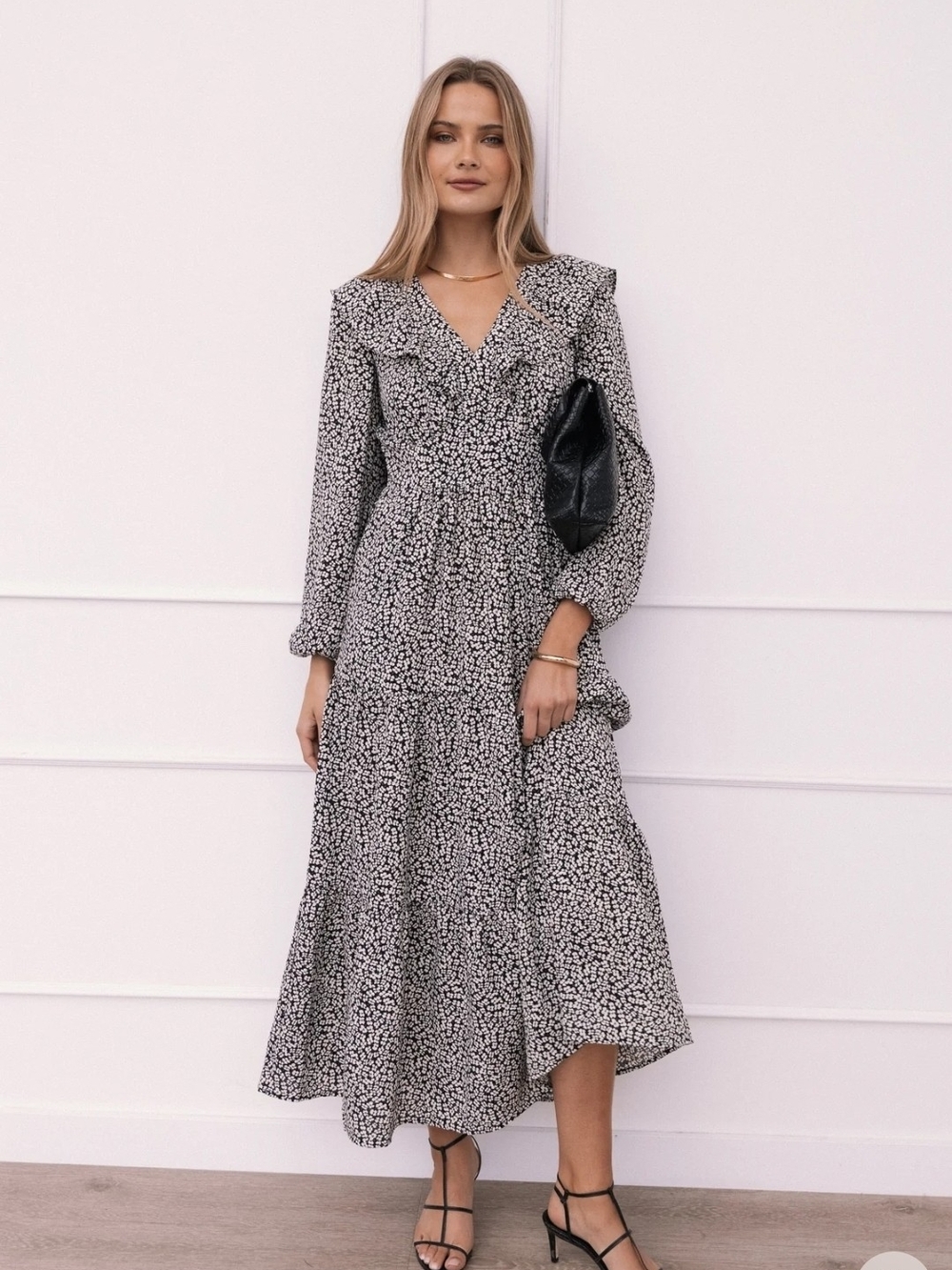 Skies Are Blue Black & White Floral Maxi Dress